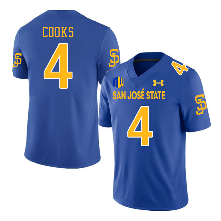 #4 Elijah Cooks SJSU Jersey,San Jose State Spartans Football Jersey College Uniforms-Royal